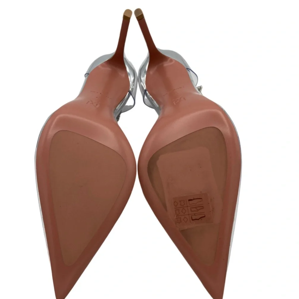 NWOB Amina Muaddi Ursina Glass Crystal-embellished PVC Pointed Toe Heels - Picture 7 of 10